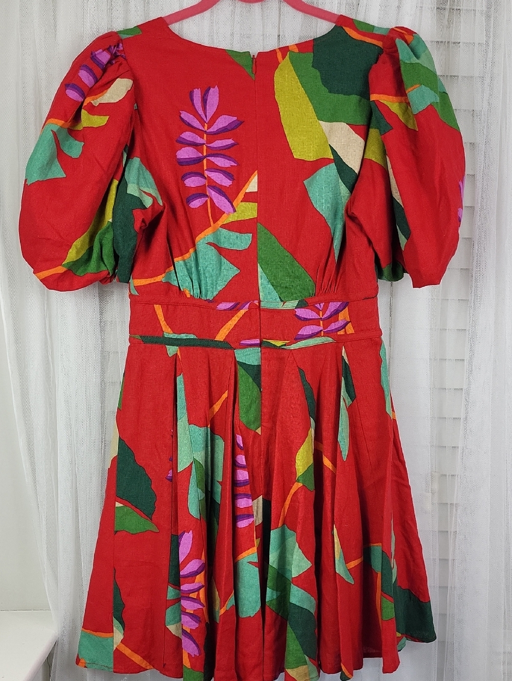 House of Harlow 1960 Red Floral Tie-Front Puff Sleeve Mini Dress. Size 6 - Picture 10 of 10